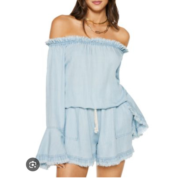 Ramy Brook Pants - Ramy Brook Esie Off-Shoulder Dress/Romper Washed Denim XS